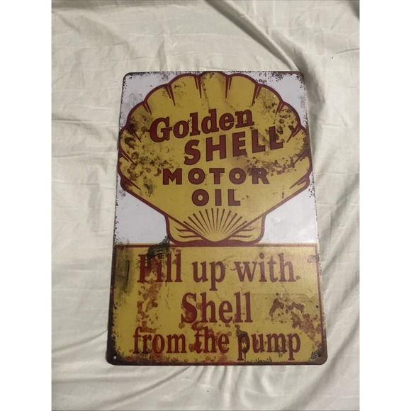 GOLDEN SHELL OIL GASOLINE Metal Sign Man Cave Garage Body Shop Barn Shed